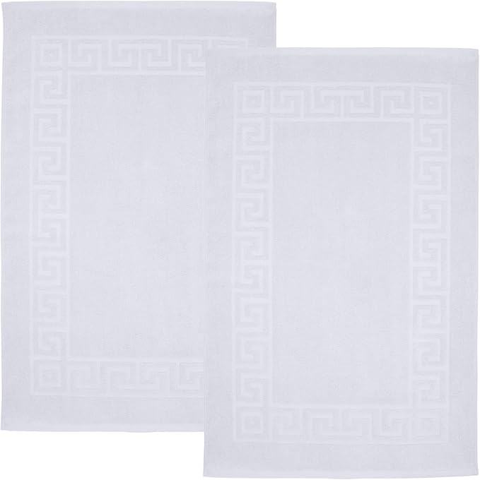 DAN RIVER Greek Cotton Bath Mats Set of 2 – Not a Bathroom Rug, Ultra Soft, Highly Absorbent & Machine Washable Bath Mat Towel for Bathroom Floor Mat – Durable, Quick-Dry, 21x34 Inches, White