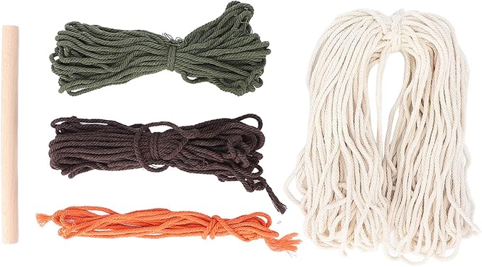 Macrame Kit Pattern, DIY Weaving Material Set for Adults, Peaceful Relaxing Craft Kit with Cotton Threads, Wooden Stick and User Manual, Bohemian Style Home Decor for Women