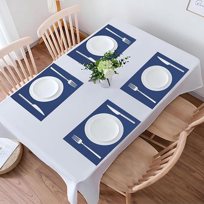 Placemats Set of 6 Linen Type Fabric Cloth Placemats, 19 x 13 Inch Double Layered Thick Wrinkle Free Heat Resistant Table Place, for Dining, Kitchen, Party (Dark Blue, 48 * 33cm)
