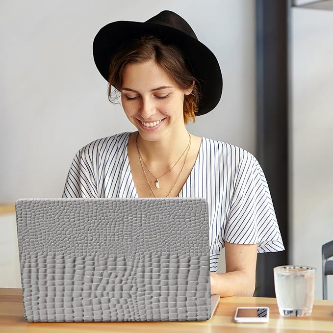 BYCeKe Crocodile Print Case for MacBook Air 13 inch M4 M3 M2 2025-2022 A3240 A3113 A2681,for Mac Air M4 Alligator Snake Textured Leather Glossy Cute Hard Shell&Keyboard Cover for Mac Air 13.6,Grey