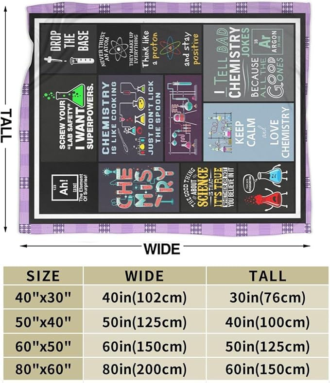wsradto Science Chemistry Blanket Funny Lab Gifts for STEM Lover Throw Blanket Cozy Fleece Flannel Lightweight Stuff Plush for Men Women Chemists Physics Adults for Couch Sofa Bed Home Decor 50"x60"