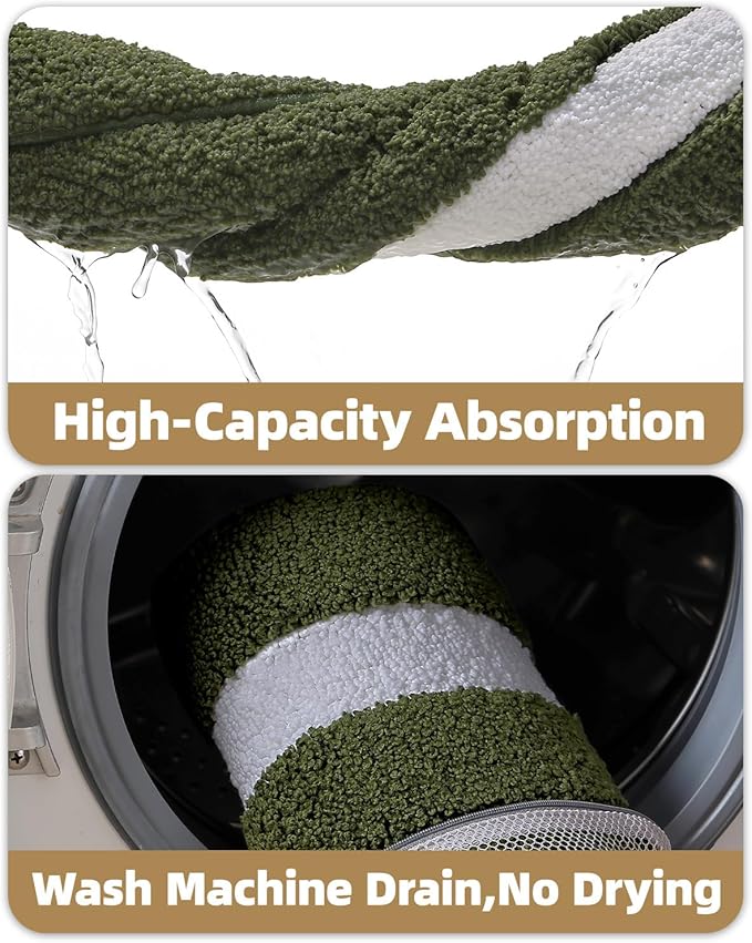 Color&Geometry Bathroom Rugs, Water Absorbent and Quick Dry Microfiber Bath Rugs-24"x36", Non-Slip, Machine Washable, Extra Soft Plush Bath Mats for Bathroom, Laundry Room, Green White