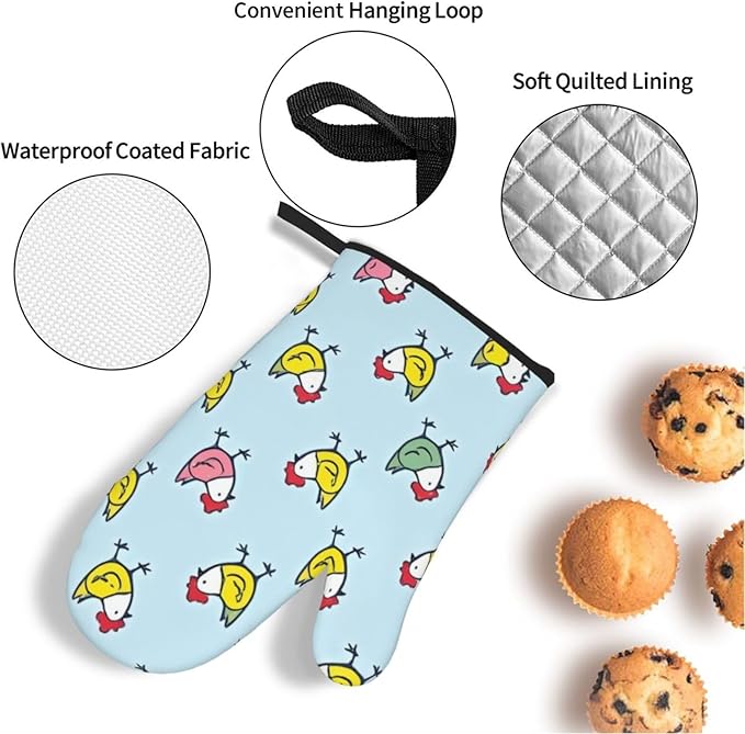 4 Pieces Flowers Oven Mitts and Pot Holder Set Floral Oven Gloves and Hot Pads Pot Holders for Farmhouse Kitchen Accessories and Decoration (Chicken)