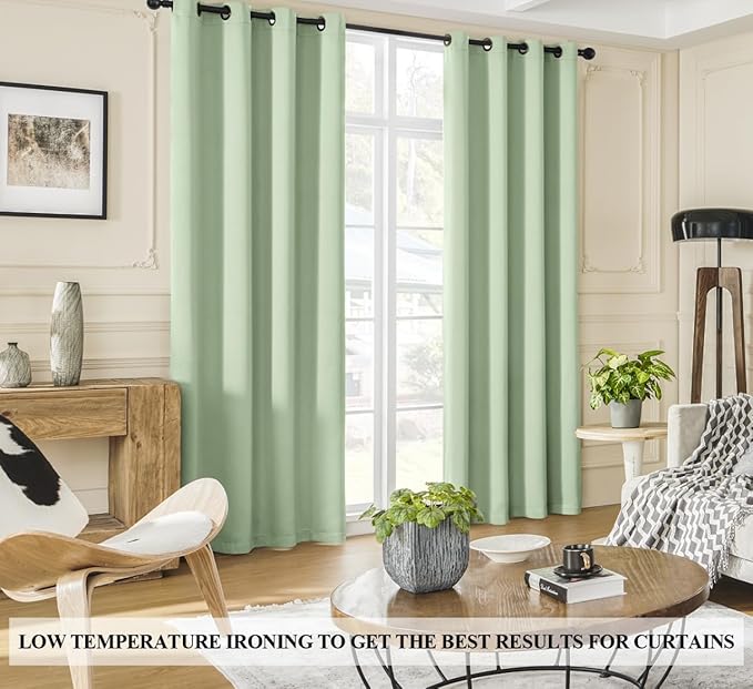 Rutterllow 100% Blackout 340 GSM Curtains 2 Panels, Full Shade 102 Inches Long Complete Drapes for Living Room, Thermal Insulated Bedroom Window Treatment Drapes (Sage Green, 52 x 102 inch)