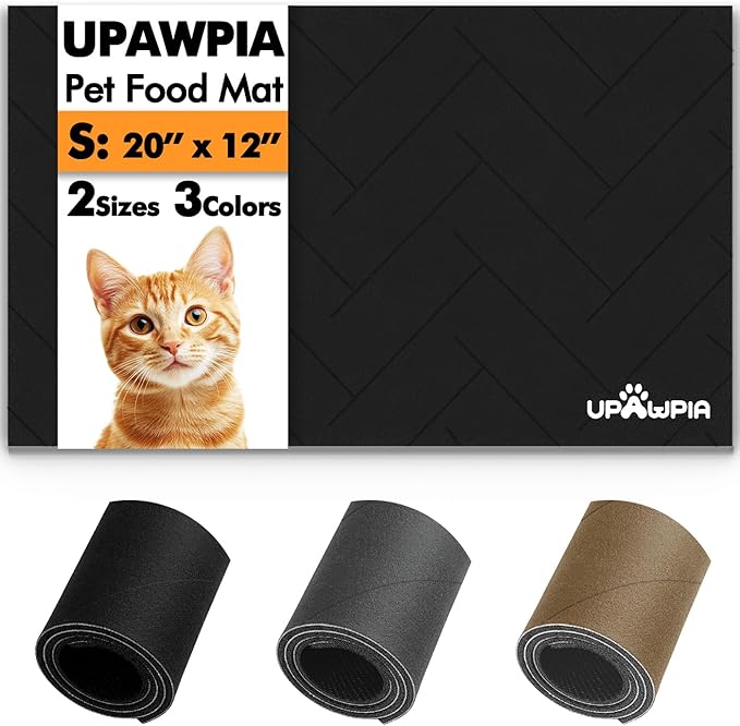 UPAWPIA Pet Food Mat Absorbent Cat Food Mat Dog Mat for Food and Water Quick Dry No Stains Dog Feeding Mat Placemat for Messy Drinkers Cat Food Mats for Indoor Cats Bowl Mat Pet Supplies 12"X20" Black