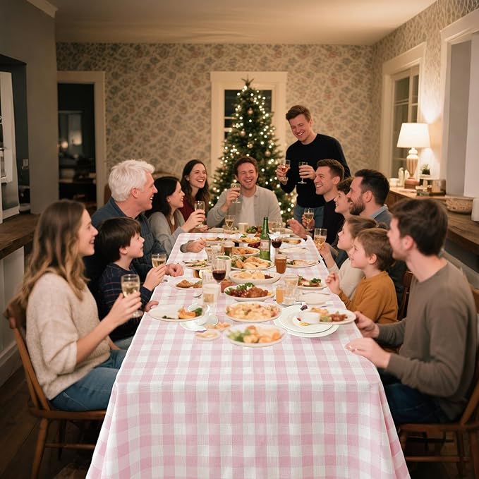 Alsoo Gingham Tablecloth Rectangle Checkered Table Cloth Cotton Linen Fabric Wrinkle Free Washable Buffalo Plaid Table Cover for Kitchen Dining Picnic Camping, Pink and White, 60 * 60 inch
