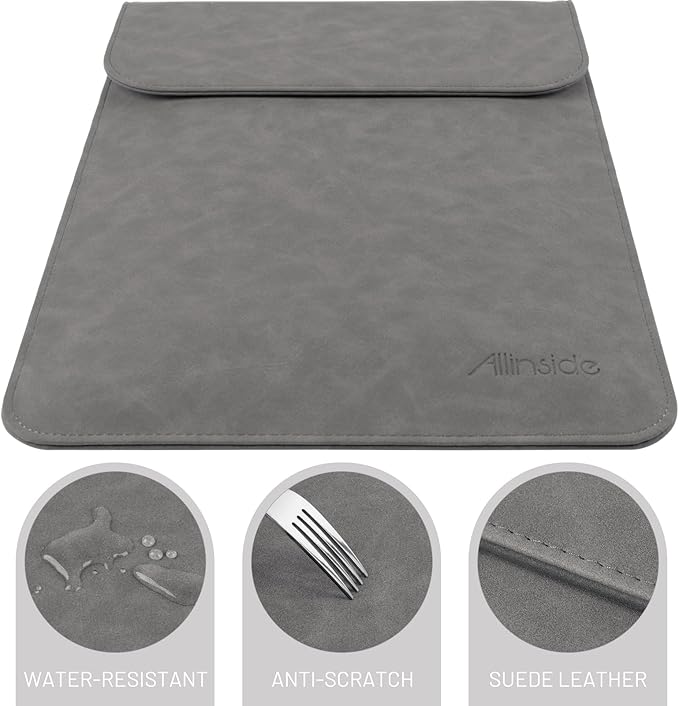 Allinside 13 inch Laptop Sleeve Case for with MacBook Air 13 2018–2025 (M2 A2681 M3 A3113 M4 A3240)/MacBook Pro 13 2016–2022 (A2251 A2289 A2338 M1 M2), PU Suede Leather Laptop Case Cover, Gray
