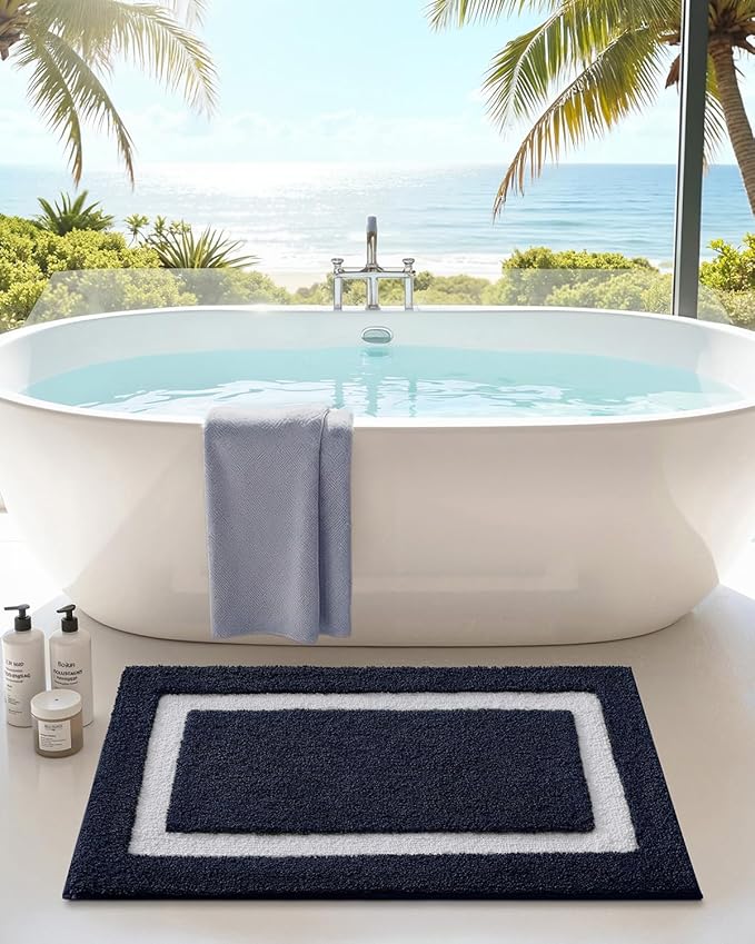 Color&Geometry Bathroom Rugs, Water Absorbent and Quick Dry Microfiber Bath Rugs-24"x36", Non-Slip, Machine Washable, Extra Soft Plush Bath Mats for Bathroom, Laundry Room, Blue White