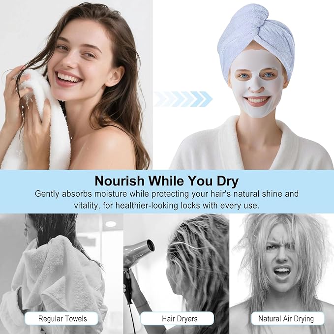 AGKXHDEC 2 Packs Microfiber Towel, Hair Turbans, Drying Hair Wrap for Women (Blue colore-2pcs)
