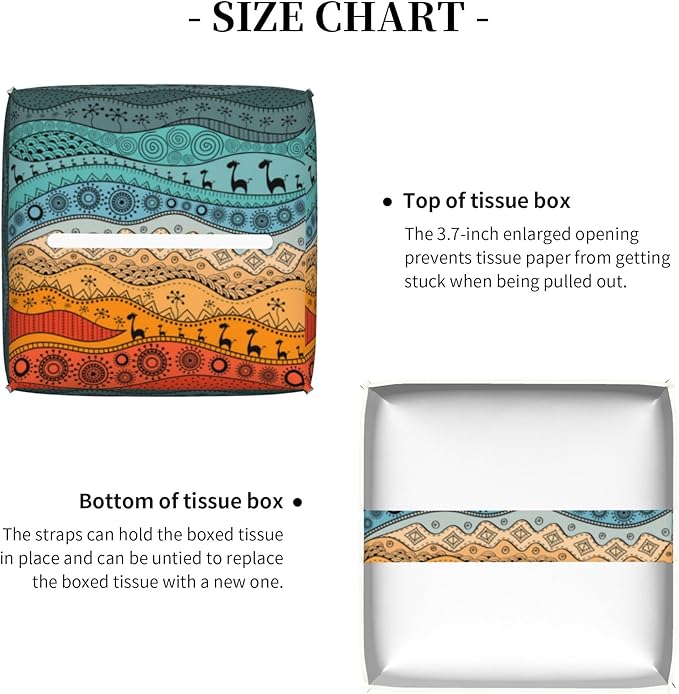 POIUBLE African Tribal Tissue Box Cover Leather Tissue Box Holder Square Facial Paper Organizer Dispenser for Bathroom Kitchen Bedroom Vanity Countertop Night Stands