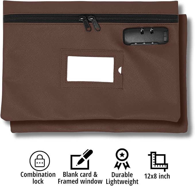 GIDABRAND Medicine Bag with Lock | 12x8 Inch Med Bag | Medication Bag for Traveling | Small Pills Organizer (Dark Brown)