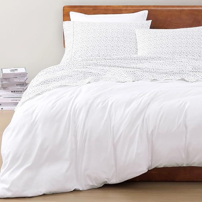 LANE LINEN 100% Organic Cotton Sustainaly Produced Twin XL Bed Sheets, Okeo Tex Certified Printed Cotton Sheets, Luxury Hotel Percale Soft & Comfy Comes in Variety of Colors & Prints- Haze Grey