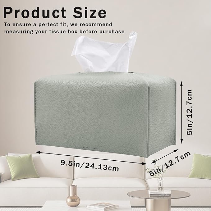 Hapforever 1PC Extra Large Rectangle Tissue Box Cover, PU Leather Rectangular Tissue Box Holder with Bottom Belt Plus Size Tissue Box Organizer for Bathroom/Car/Hotel/Office (9.5’’x5’’x5’’, Grey)