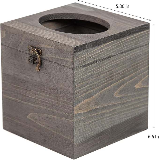 Distressed Farmhouse Square Solid Wood Tissue Box Cover with Slide-Out Bottom Panel Honey Brown Tissue Box Holder for Bathroom Living Room Dining Room Bedroom Toilet (Grey)