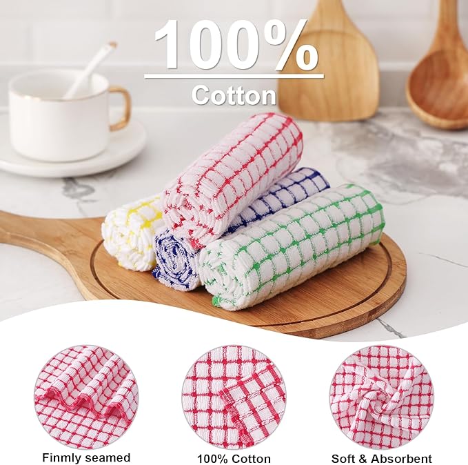 Kitinjoy Cotton 8 Pack Terry Kitchen Towels, 16 x 25 Inches Super Soft and Absorbent Dish Towels, Quick Drying Hand Towels for Kitchen Drying, Red