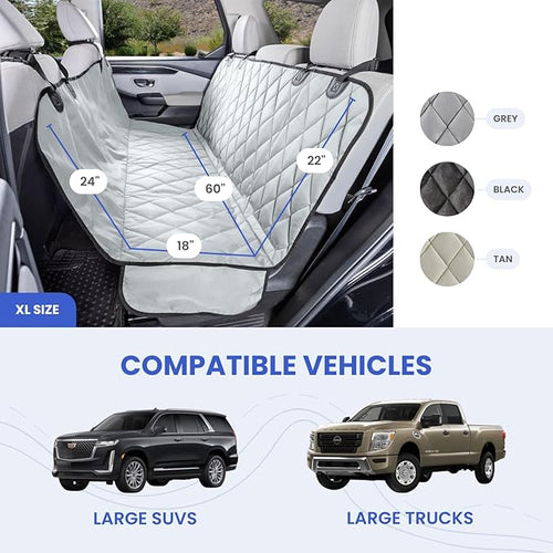4Knines Dog Hammock for Full Size Trucks & Large SUVs (XL, Tan) – Bench Seat Covers for Trucks with 60/40 Split Seats - Armrest & Seatbelt Access – Waterproof, Easy Install, Machine Washable