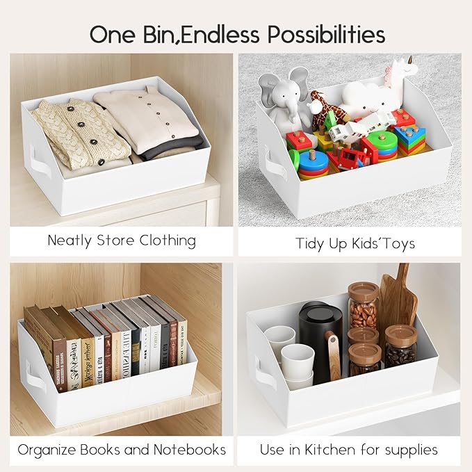 Homsorout Large Closet Organizers and Storage Bins - 8 Pack Trapezoid Storage Baskets for Shelves, Foldable Fabric Baskets with Handles Ideal for Closet, Basket, Wardrobe and Shelf Storage, Light Grey