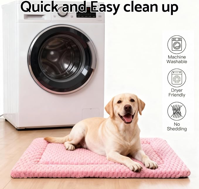 Fogkiss Dog Bed Mat, Reversible Dog Crate Pad - Washable Kennel Mat with Soft Support Foam, Flat Kennel Pad for Dogs & Cats, Double Pet Bed Perfect for Cage (Pink, 35" L x 23" W x 0.8" Th)