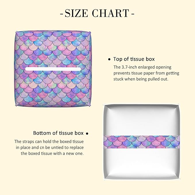 POIUBLE Tissue Box Holder Mermaid Scales Tissue Box Cover Square Leather Tissue Holder Organizer Portable Decorative Facial Paper Case for Home Office Bathroom Vanity Countertop