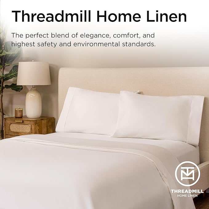 Threadmill Luxury Full Size Sheets | 656 Thread Count Certified Supima Cotton for Full Size Mattress | 5-Star Hotel Quality 4 Piece Bed Sheets with Extra Deep Pocket | White Sheets
