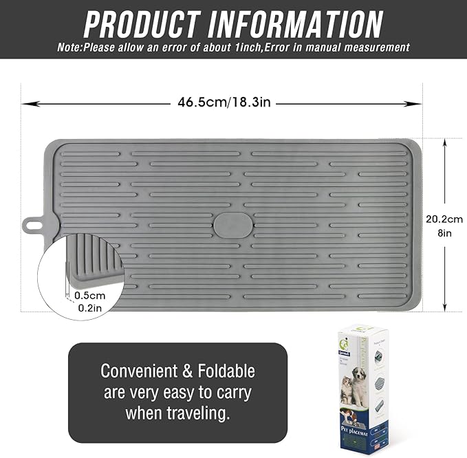 Dahaiwua Pet Food Mat,Mat for Prevent Food and Water Overflow,Portable and Foldable Mat,Suitable for Medium and Small Pet Pet Placemat for Dog and Cat（Dark Grey）
