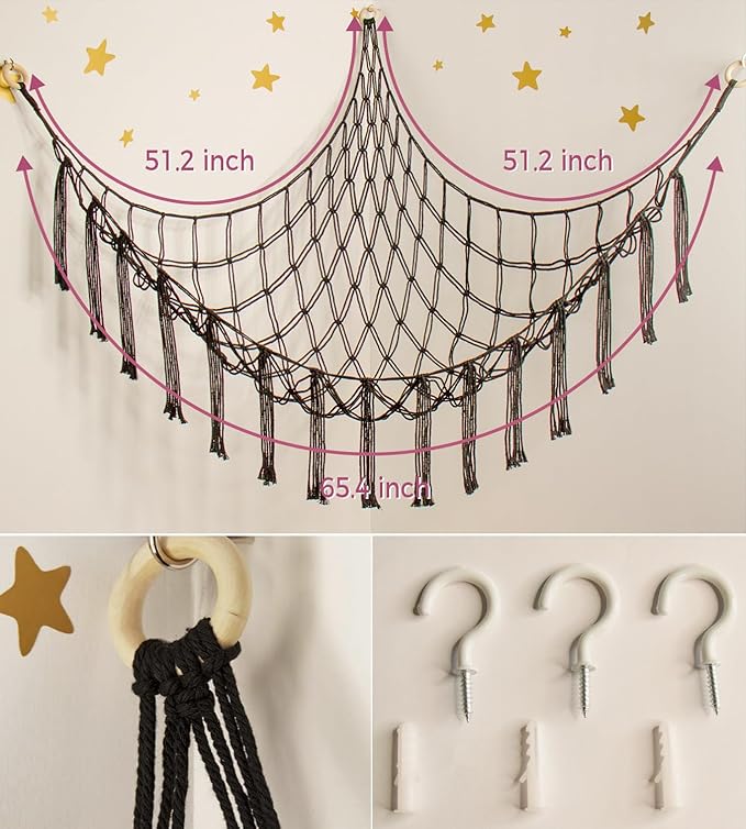 mirolam Stuffed Animal Storage Hammock Net - Toy Hammock Net for Stuffed Animals Corner - Hanging Stuff Animal Organizer Holder Large Organization Boys Room Decor