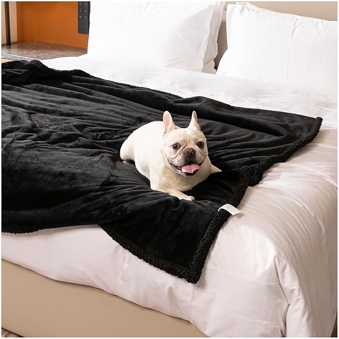 Maidewow Black Waterproof Calming Pet Blankets for Dogs Reversible Fluffy Sherpa Fleece Pets Blanket for Dog Cats Warm Couch Sofa Beds Covers Washable (Black,XL-85x57in)