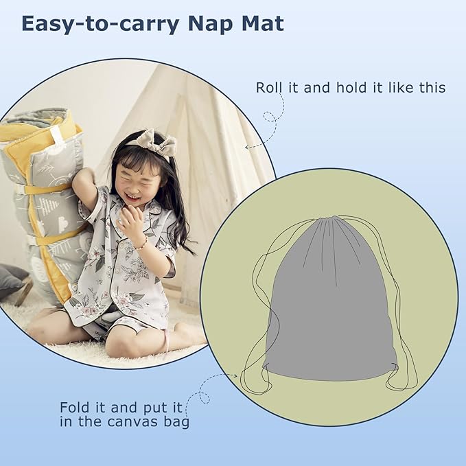 Hi Sprout Toddlers Nap Mat with Removable Pillow and Soft Blanket, Lightweight Daycare Preschool Kindergarten Sleeping Bag, Travel Slumber for Kids Girls Boys