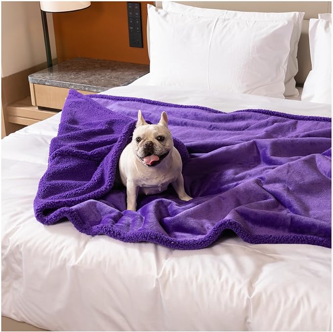 Maidewow Purple King Size Bed Covers Waterproof Sherpa Fleece Pet Blankets for Big Dogs 85x85in Reversible Leakproof Blanket Beds Couches Cover Fluffy Cozy Warm Sofa Mat-Purple,XXL-85x85in