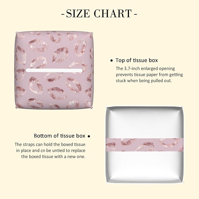 POIUBLE Leather Tissue Box Holder Rose Gold Lipstick Kiss Tissue Box Cover Square Waterproof Tissue Holder Organizer Modern Napkin Holder for Bedroom Dresser Night Stand Office Desk