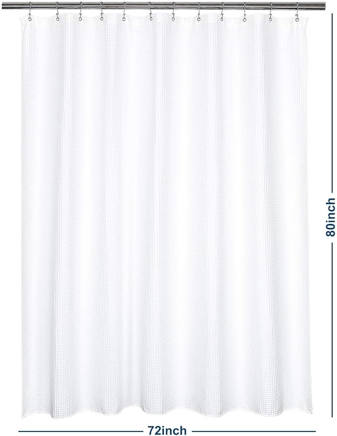 Barossa Design Extra-Long Shower Curtain 80" Height - Honeycomb Waffle Weave & Cotton Blend, Hotel Luxury & Spa, Heavy Weight Fabric, Washable - White, 72x80
