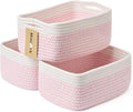 MiniArk Small Storage Baskets for Organizing | Closet Organizer Bins | Shelf Toy Basket | Woven Rope Baskets | Cube Decorative Box | Shallow Basket | 13x8.5x5.1” | 3 Packs White Pink