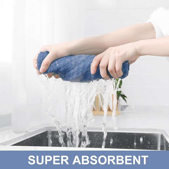 Homaxy Premium Cotton Kitchen Towels 16"x 28", Large Natural Ring Spun 390 GSM Dish Towels, Super Absorbent Terry Kitchen Hand Towels, Soft Tea Towels with Hanging Loop, Navy Blue Check, 12 Pack