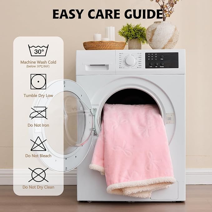 Qeils Pet Blankets for Cats - Waterproof Cat Blanket Washable - Sherpa Fleece Puppy Blanket, Soft Plush Reversible Throw Protector for Bed Couch Car Sofa, 30"X40", Pink Bows