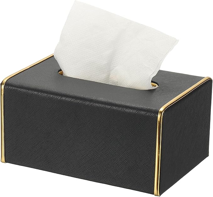 uxcell Tissue Box Cover, Rectangle Modern Tissue Box Holder with Magnetic Closure for Living Room Bedroom Office Hotel Desk (7.5"x5.1"x3.5", Black)