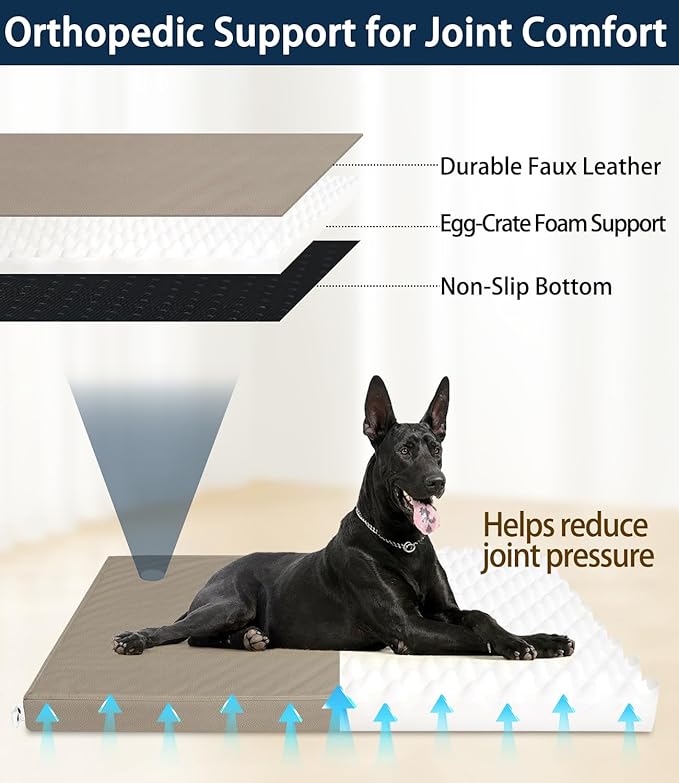 GUANGDEEN Leather XL Dog Bed, Waterproof Hair Resistant Dog Beds with Washable Covers, Orthopedic Egg Crate Foam Pet Bed