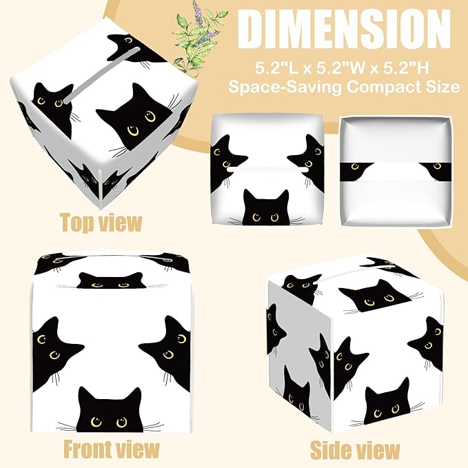 BLYKVGHQ Black Cat Tissue Box Cover Square, Tissue Box Holder with Bottom Belt Leather Facial Paper Organizer Dispenser for Bathroom Bedroom Dresser Night Stand Tabletop