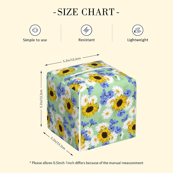 POIUBLE Tissue Box Holder Sunflowers, Cornflowers and Chamomile Tissue Box Cover Square Leather Tissue Holder Organizer Portable Decorative Facial Paper Case for Home Office Bathroom Vanity Countertop