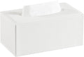 JLAMBOM Rectangle Tissue Box Cover for 120 to 160 Count Box of Tissues, PU Leather Tissue Holder with Magnetic Closure (White)