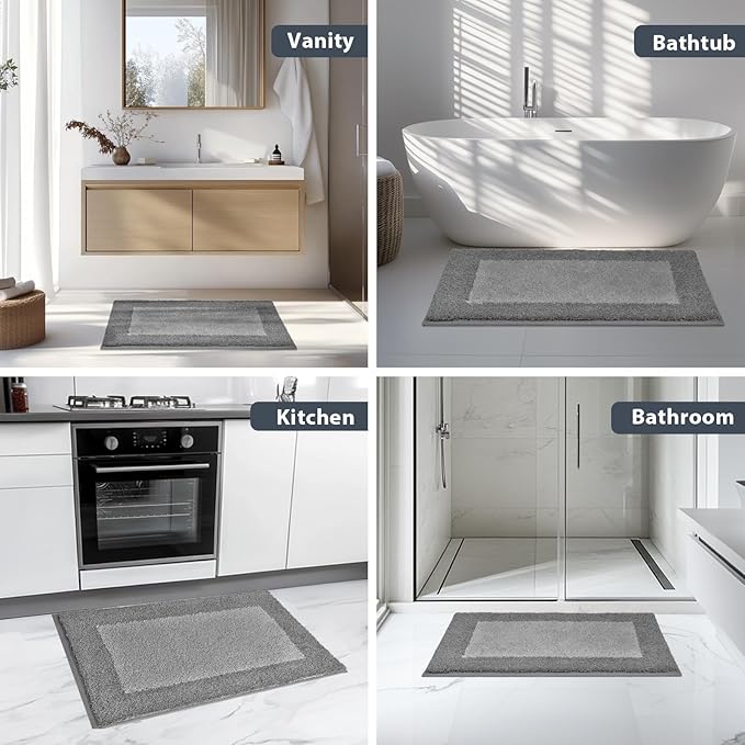 anllugs Bathroom Rugs U-Shaped 20" x 24", Non-Slip Extra Soft Absorbent Bath Rugs, Machine Washable Quick Dry Bath Mats for Toilet Base, Grey & Dark Grey