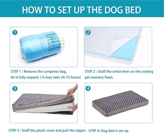 GOHOO PET Jumbo Human Dog Bed, Orthopedic Memory Foam Pet Mat, Washable Dog Crate Bed with Cooling Gel, Removable Cover & Waterproof Lining