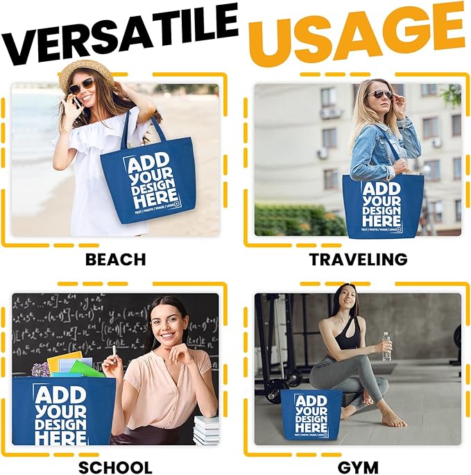 shop4ever Personalized Custom Design Your Own Heavy Canvas Tote with Zipper Reusable Shopping Bag Customizable Gift