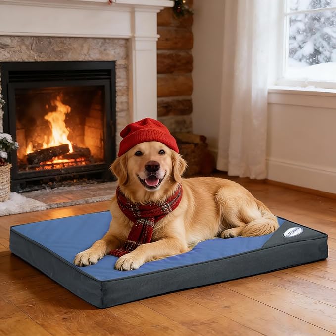 OUPEIWAWA Orthopedic Outdoor Waterproof Dog Beds for Large Dogs, Washable Pet Bed with Egg Crate Foam Pet Bed Mat for Crate and Removable Oxford Fabric Cover,41"x 29", Navy