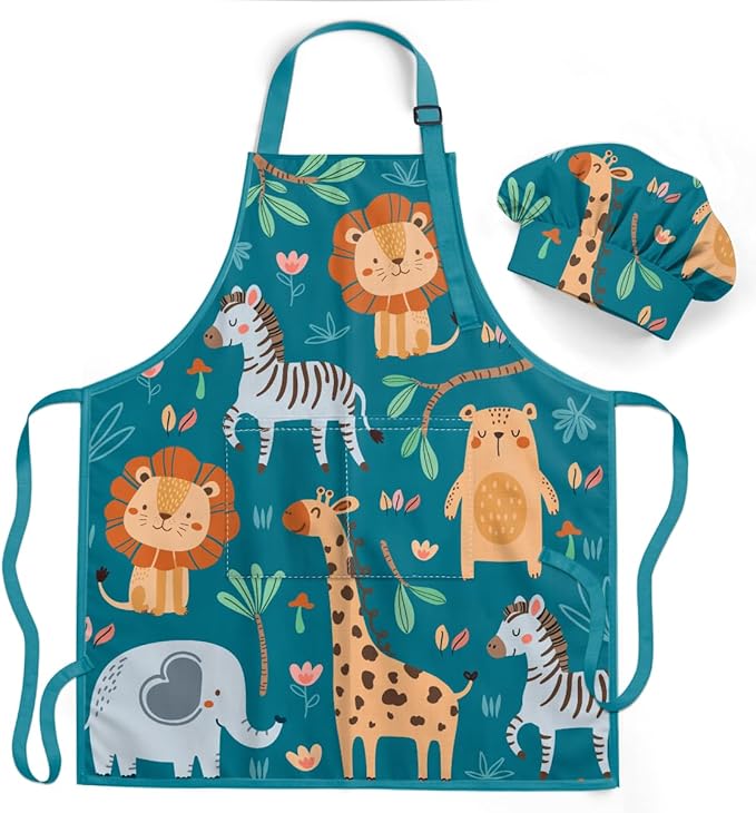 SANDJEST Kids Apron with Chefs Hat Set, Kitchen Apron Gifts
