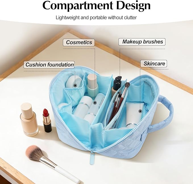 honitty Makeup Bag, Quilted Makeup Bag, Puffy Travel Make up Bags, Cosmetic Organizer Bag, Waterproof Toiletry Bag for Women