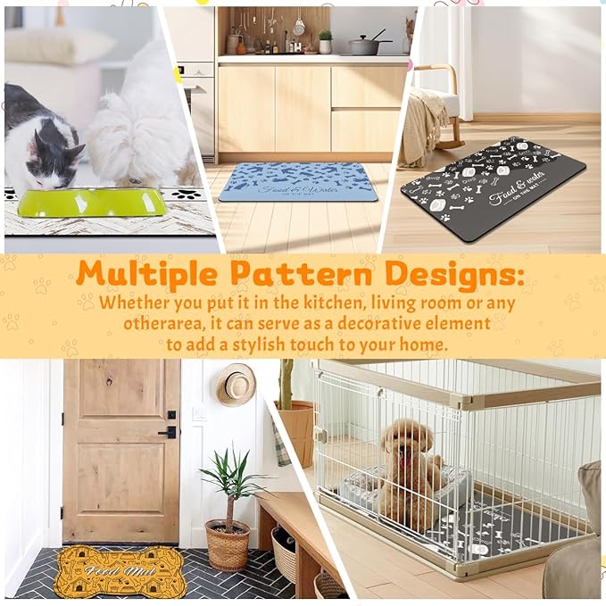 Pet Feeding Mat - Absorbent Dog Food Mat for Floors Waterproof，Dog Cat Placemat Mat for Food and Water Bowls - No Stains No Sliding Quick Dry Water Eating Dish Mat