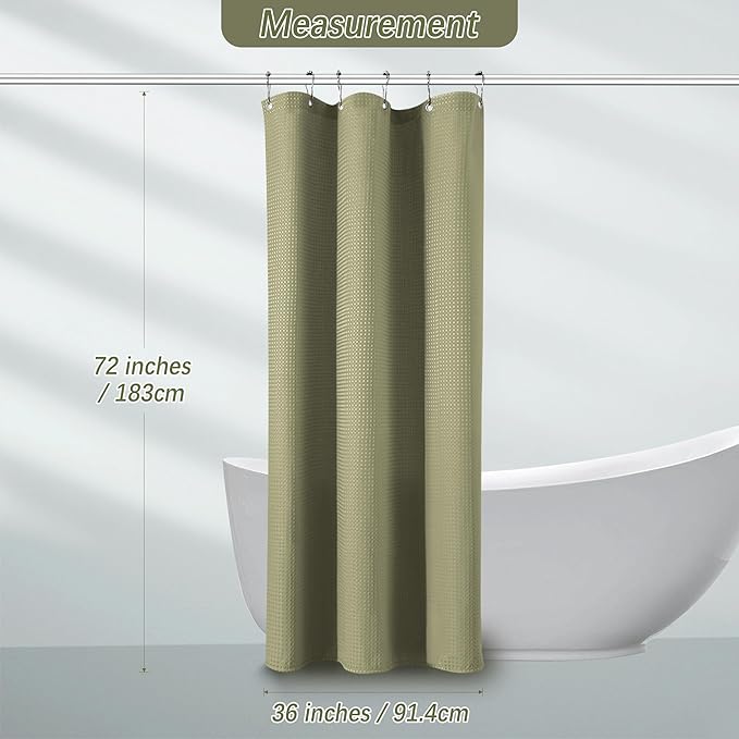 PANGSINNE Khaki Stall Shower Curtain Waffle Weave Fabric, Luxury Waterproof Shower Curtains, 256GSM Heavy Duty Camper Shower Curtain for Travel Trailers with 6 Metal Hooks, 36Wx72H