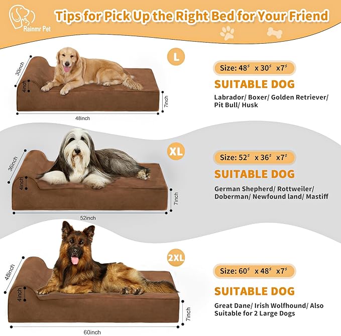 Rainmr Orthopedic Dog Beds for Large Dogs, 7" Memory Foam Dog Beds with Waterproof Liner, Durable Microsuede Cover, Removable and Washable, Nonskid Bottom, 60"x48"x7" XXL Chocolate
