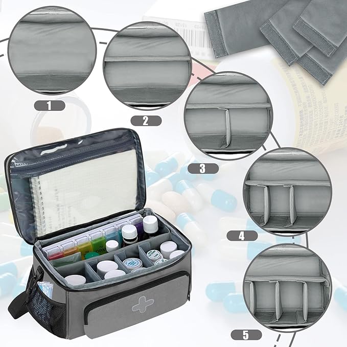 GDNasist Medicine Storage Bag, Medical Bag Pill Bottle Organizer for Emergency, Medicine Box Empty with Small Portable Pouch, First Aid Box for Travel and Home Storage
