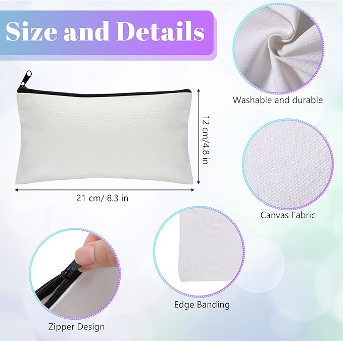 Reginary 16 Pieces Canvas Tote Bag Bulk Sublimation Blank Large Reusable Grocery Shopping Bags and Makeup Pouch Case with Zipper for Women DIY Gift Craft Cosmetic School Travel Supplies